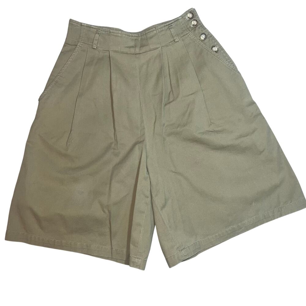 J.G Hook vintage high waisted pleated cotton  bermuda mom shorts khaki preppy 8